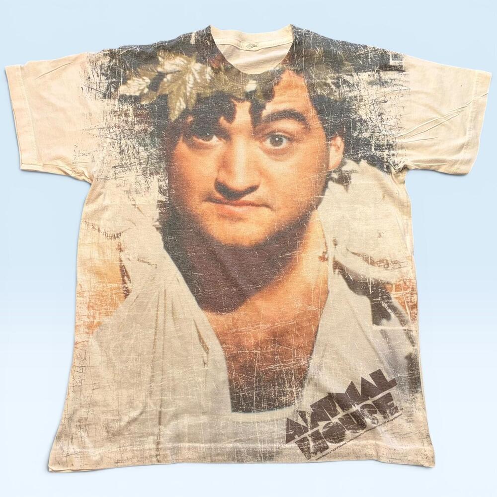 Animal House Bluto Shirt Mens Medium Beige All Over Movie Graphic Tee T-Shirt